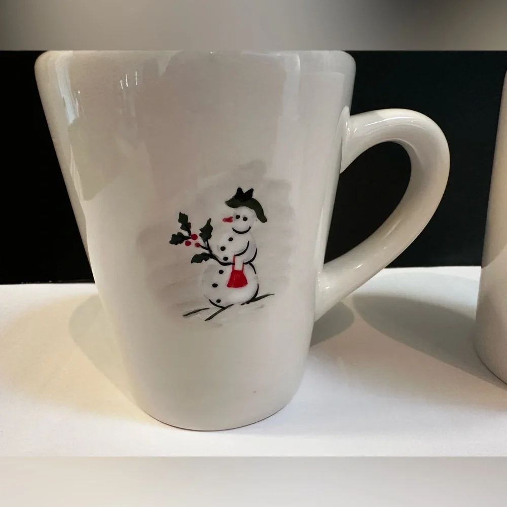 Williams Sonoma Set Of 2 Snowman Christmas Mugs 2003 Vintage Holiday Winter